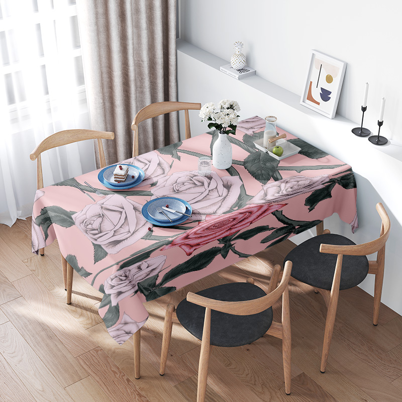 Home Textiles Com - Różowy obrus w kwiaty z różowymi