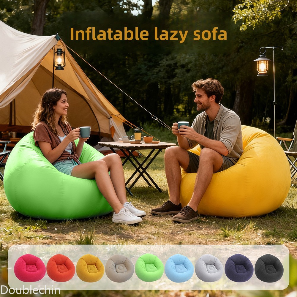 Floor Cushion Pouf - Pojedyncza, flokowana, dmuchana leniwa sofa, składany