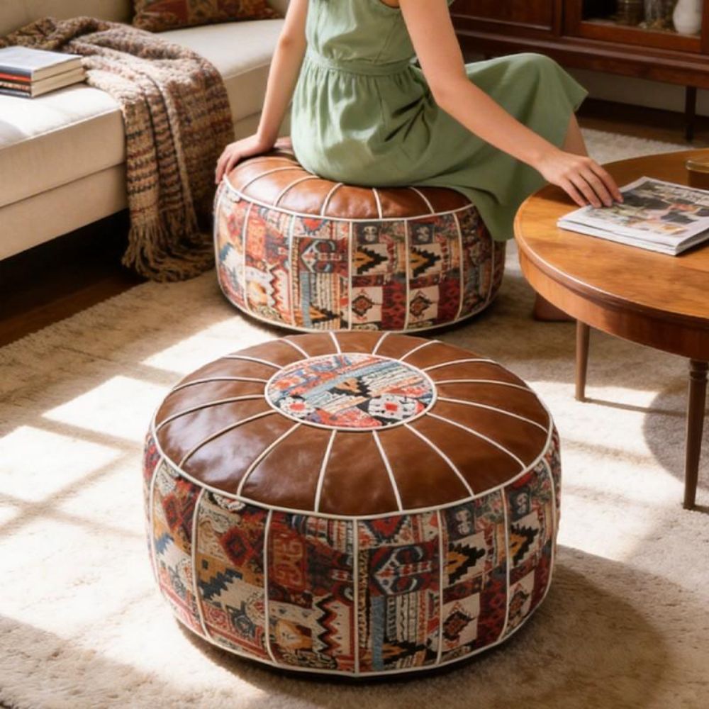Puf Ottoman w stylu boho, skór – Floor Cushion Pouf recenzja i cena