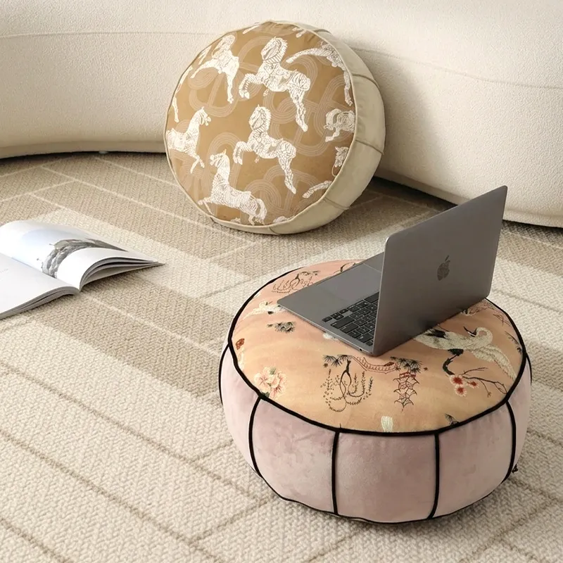 Okrągły puf w stylu chińskim,  – Floor Cushion Pouf recenzja i cena